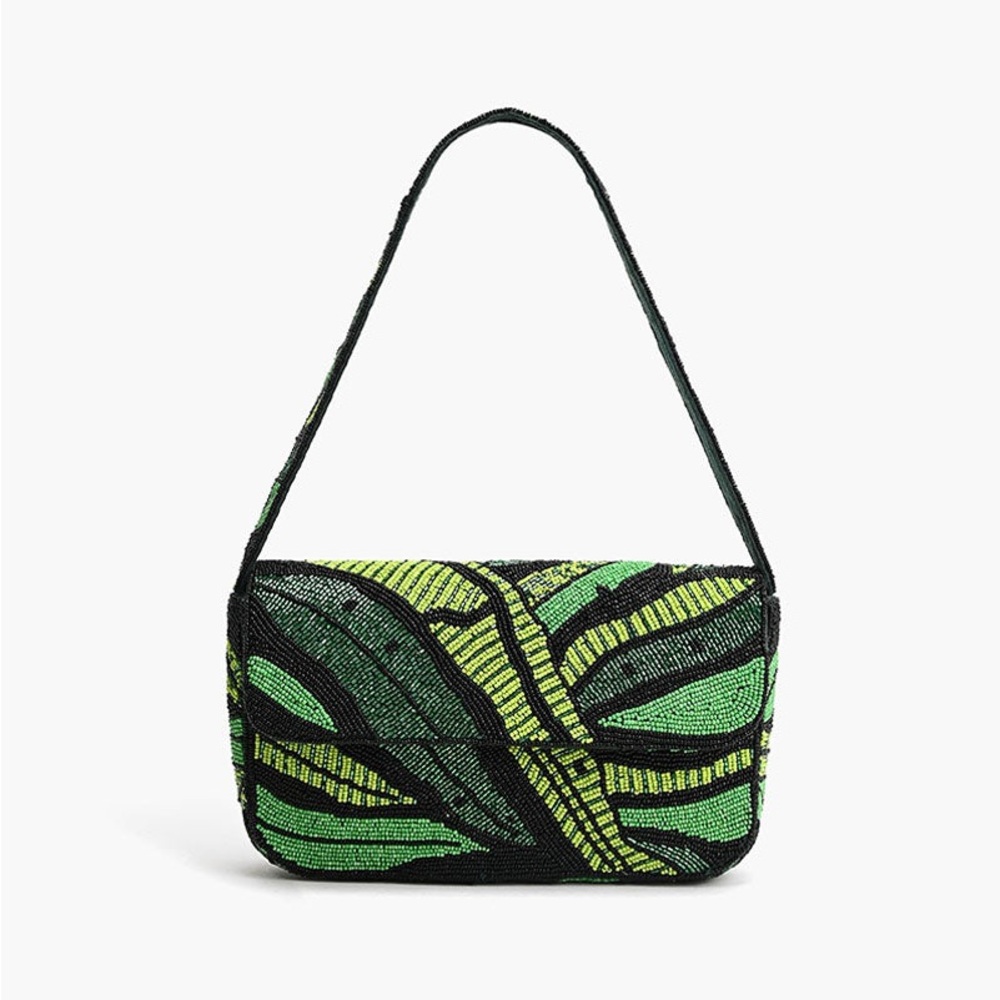 new with tags Staud D00p Green and black bead shoulder bag beaded sequin bag - Picture 4 of 4